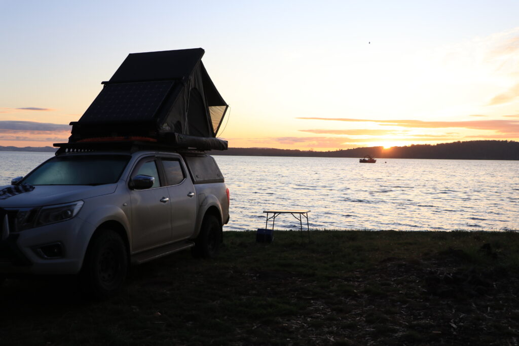 Roof top tent touring with a dual cab ute tub canopy setup or truck bed.  ironman hardshell swift 1400 