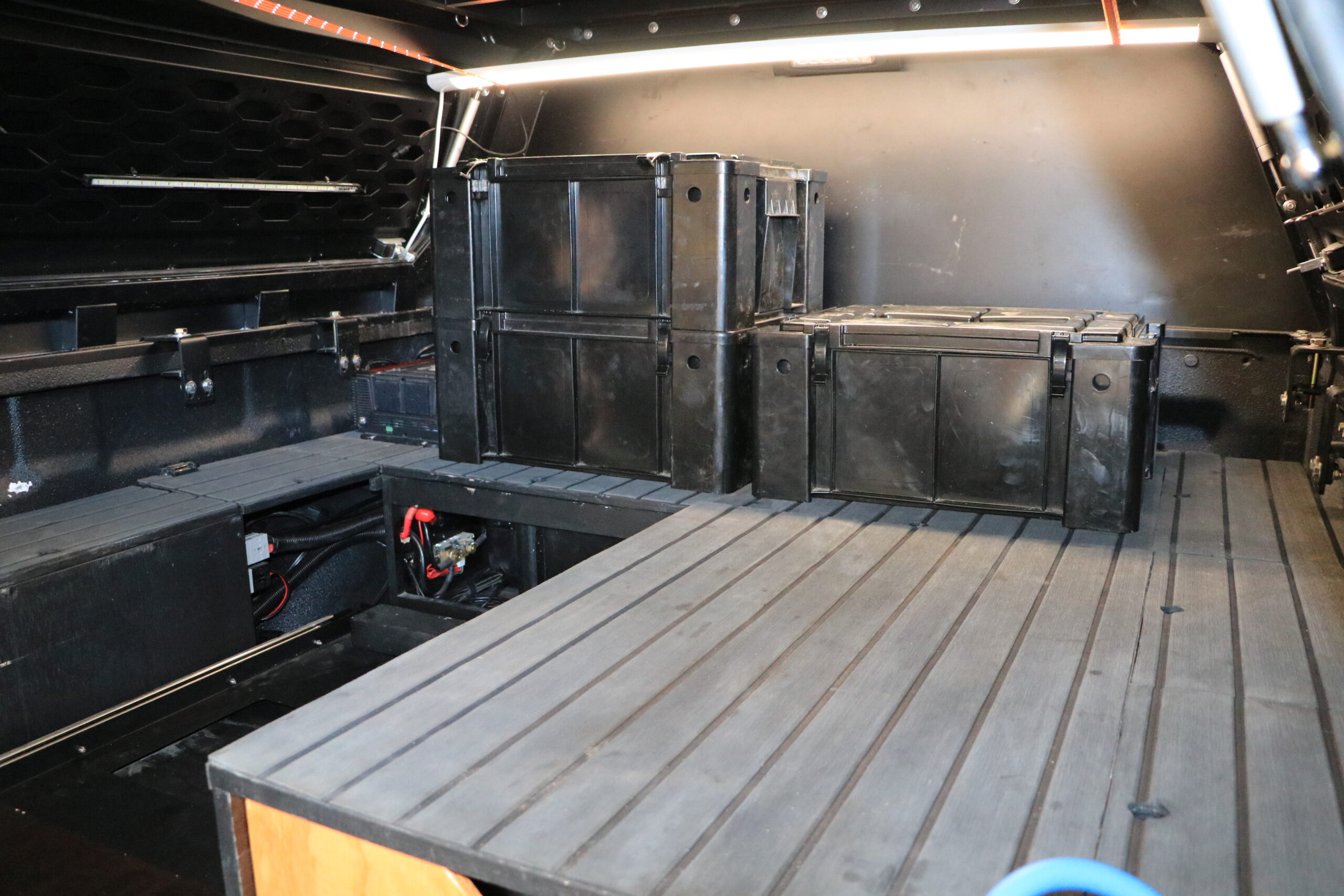 Aluminium ute tub canopy setup for touring with a truck bed. fitout ideas camping layout and plan.